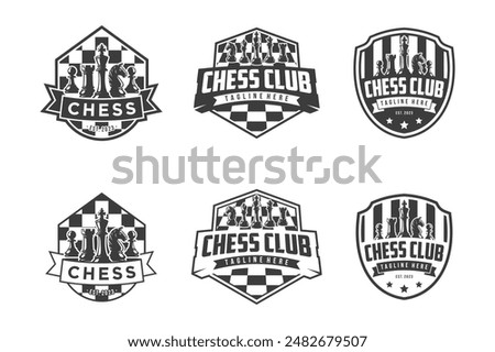 Chess logo set, logo design for championship, tournament, chess club, business card, monochrome vector Illustration