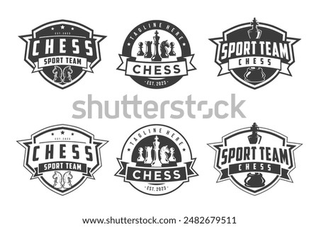 Chess logo set, logo design for championship, tournament, chess club, business card, monochrome vector Illustration