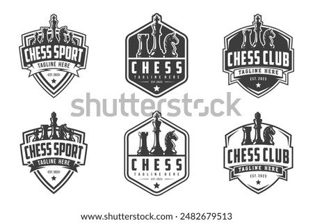 Chess logo set, logo design for championship, tournament, chess club, business card, monochrome vector Illustration