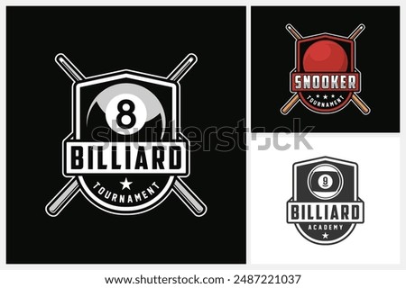 Billiard logo, snooker logo sport design template, snooker team emblem badge, billiard and snooker tournament logo design vector illustration