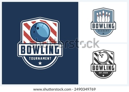 Bowling logo sport design template, bowling emblem vector, bowling tournament logo badge design vector illustration