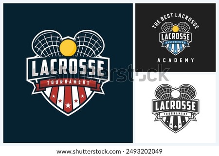 Lacrosse logo sport design template, lacrosse sport emblem vector, lacrosse tournament logo badge design vector illustration