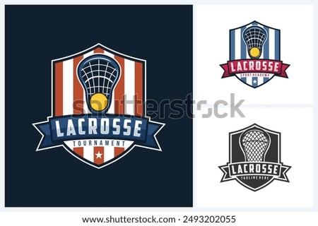 Lacrosse logo sport design template, lacrosse sport emblem vector, lacrosse tournament logo badge design vector illustration