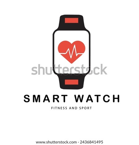 Smartwatch Love  Logo Design Element Smart watch and heartbeat line logo template. Smartwatch and pulse vector design. Wristwatch logotype smart watch application logo vector New model Apple Watch....