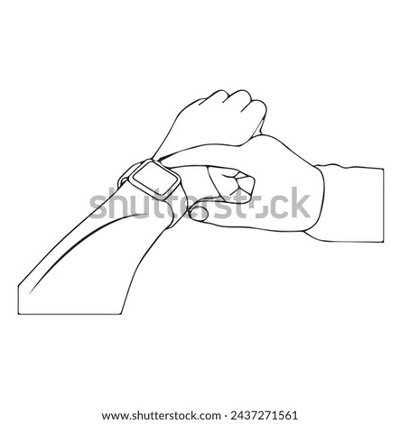 Smart Watch Outline Icon, Illustration on Isolated White Background Suitable for Fashion, Person's hand indicates a wrist watch. One line art. Smart watch on wrist. Hand drawn vector, Smartwatch hand,