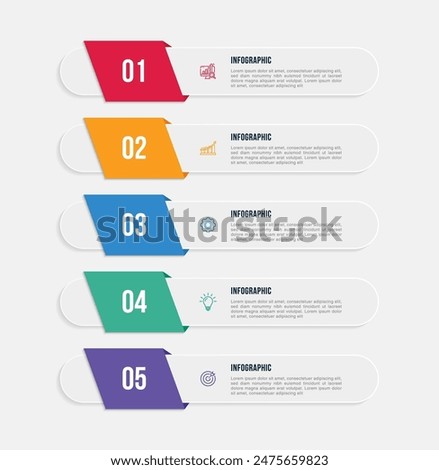 Vector vertical infographic template design. 5 options or steps business infographic template design. Can be used for process diagram, presentations, workflow layout, flow chart, steps, banner.