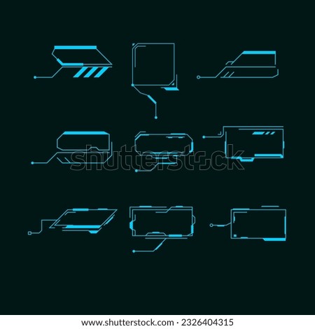 Futuristic ui interface elements. Holographic hud user interface elements, hi-tech bars and frames. Hud interface icon vector illustration set. box and rectangle shape borders