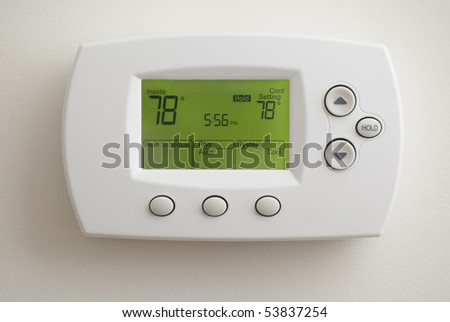 Digital Thermostat set to 78 degrees Fahrenheit. Saved with clipping path