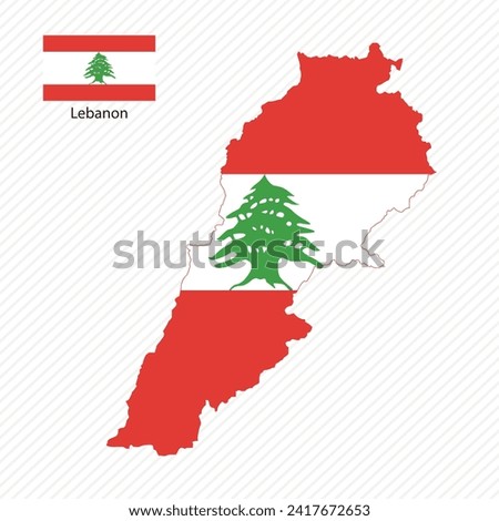 Vector illustration with lebanon national flag with shape of lebanon map (simplified). Volume shadow on the map