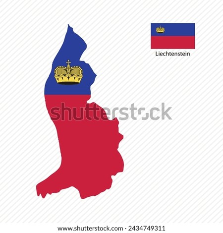 Vector illustration with liechtenstein national flag with shape of liechtenstein map (simplified). Volume shadow on the map