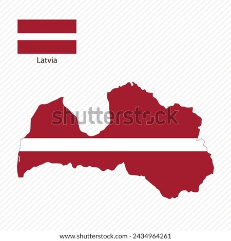 Vector illustration with latvia national flag with shape of latvia map (simplified). Volume shadow on the map