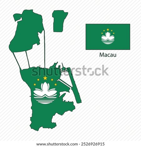 Vector illustration with Macau national flag with shape of Macau map vector (simplified). Volume shadow on the map