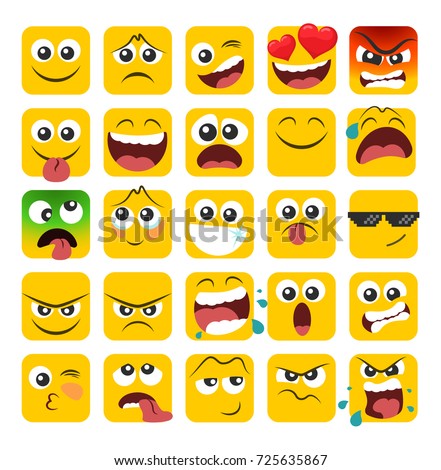Set of square emoticons with different emotions in a flat design. Part 1