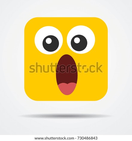 Surprised square emoticon in a flat design
