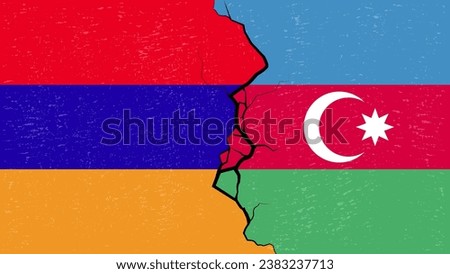 Armenia –Azerbaijan  proxy conflict with flags and cracked texture