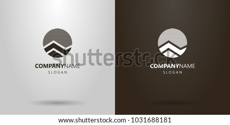 black and white simple vector round abstract mountain landscape logo