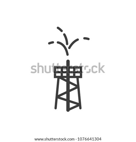 Black and white simple line art outline icon of oil fountain