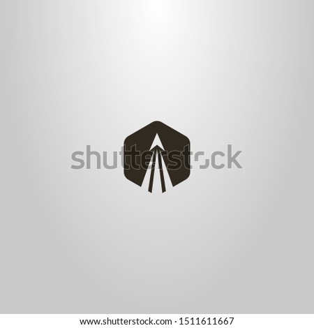 black and white simple flat art abstract vector hexagonal sign of a take-off rocket 