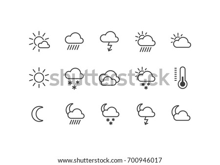 A set of black and white frameless weather icons