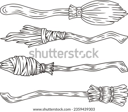 halloween set Broom witch line art.vector illustration set halloween cartoon line art.vector illustration set Broom witch.vector illustration Broom witch line art.