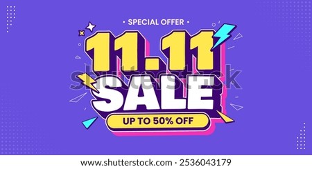 11 11 super sale promo banner with discount offer. 11 11 shopping festival super sale banner. Flash sale special offer banner for social media post or website banner. Flash sale campaign