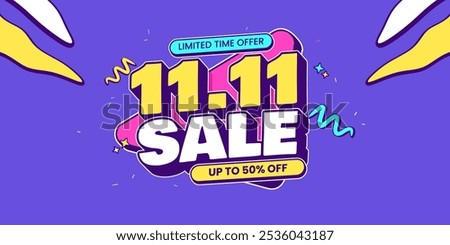 11 11 super sale promo banner with discount offer. 11 11 shopping festival super sale banner. Flash sale special offer banner for social media post or website banner. Flash sale campaign