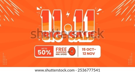 11 11 super sale promo banner with discount offer. 11 11 shopping festival super sale banner. Flash sale special offer banner for social media post or website banner. Flash sale campaign