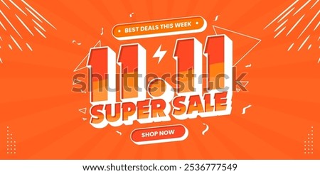 11 11 super sale promo banner with discount offer. 11 11 shopping festival super sale banner. Flash sale special offer banner for social media post or website banner. Flash sale campaign