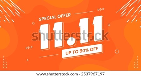 11 11 super sale promo banner with discount offer. 11 11 shopping festival super sale banner. Flash sale special offer banner for social media post or website banner. Flash sale campaign