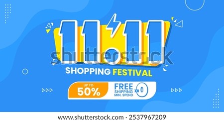 11 11 super sale promo banner with discount offer. 11 11 shopping festival super sale banner. Flash sale special offer banner for social media post or website banner. Flash sale campaign