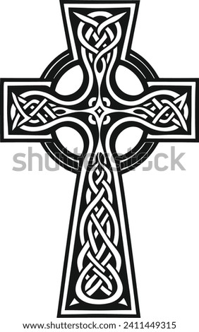 Celtic Cross with white patterns on a black background