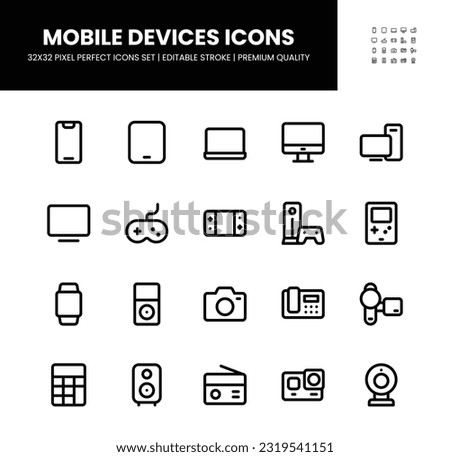 Mobile Devices icons set in 32 x 32 pixel perfect with editable stroke