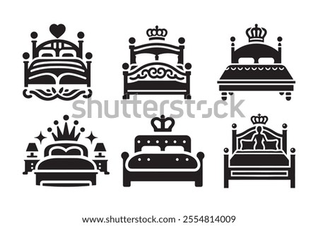 Elegant and versatile Queen Bed silhouette vector illustrations, perfect for branding, interior design projects, marketing materials, and more. High-quality, scalable, and ready for print