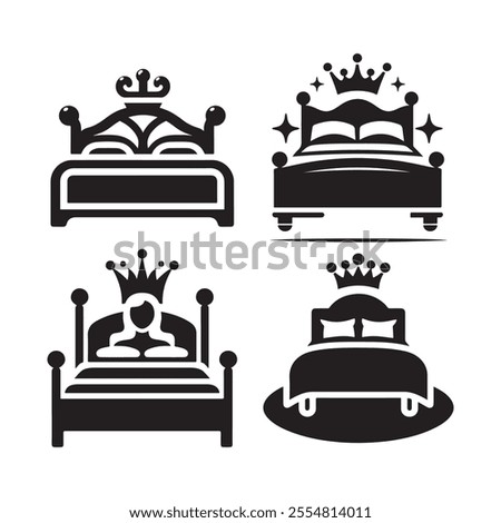 Elegant and versatile Queen Bed silhouette vector illustrations, perfect for branding, interior design projects, marketing materials, and more. High-quality, scalable, and ready for print