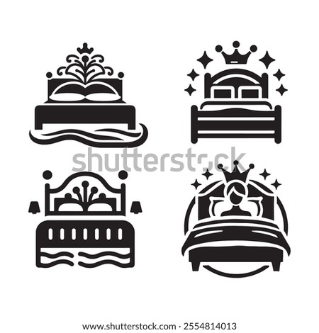 Elegant and versatile Queen Bed silhouette vector illustrations, perfect for branding, interior design projects, marketing materials, and more. High-quality, scalable, and ready for print