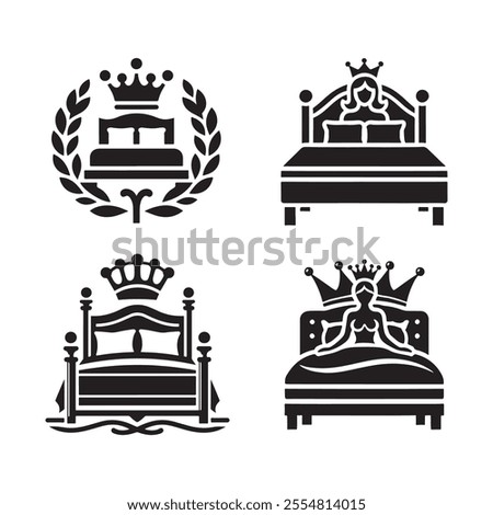 Elegant and versatile Queen Bed silhouette vector illustrations, perfect for branding, interior design projects, marketing materials, and more. High-quality, scalable, and ready for print