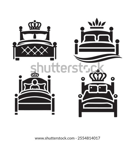 Elegant and versatile Queen Bed silhouette vector illustrations, perfect for branding, interior design projects, marketing materials, and more. High-quality, scalable, and ready for print