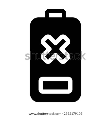 Battery Error Glyph Icon - Single Icon, Vector
