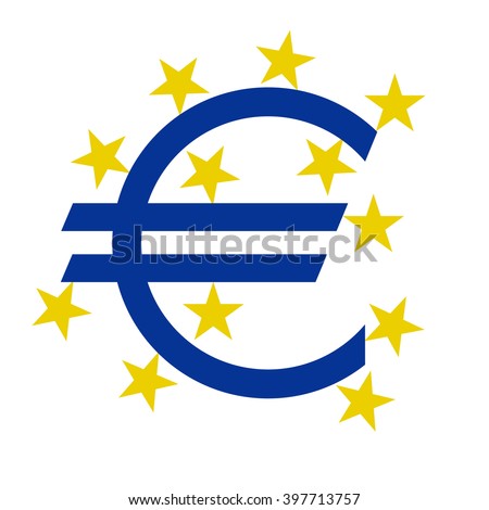 euro currency  symbol with stars on a white background, vector illustration stylish