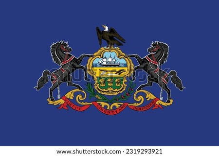 National Pennsylvania flag. Flag of state Pennsylvania. USA. America. High detailed flag of Pennsylvania. Pennsylvania state flag.