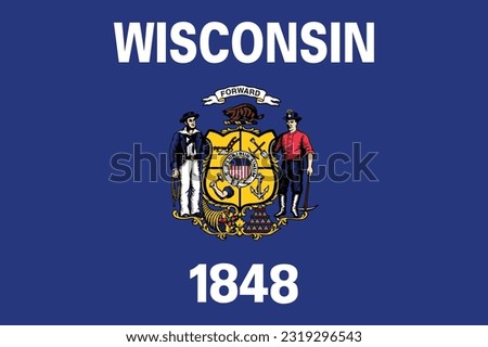 National Wisconsin flag. Flag of state Wisconsin. USA. America. High detailed flag of Wisconsin. Wisconsin state flag.