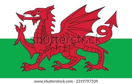 National Wales flag. Europe. 3D illustration. High detailed flag of Wales. 