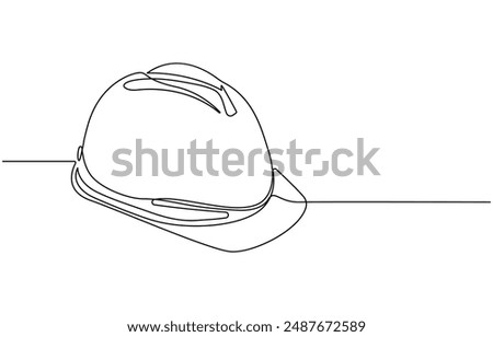 one line isolated vector object hard hat ,one line drawing of isolated hard hat, Continuous one line drawing safety helmet for safety work. Road and building construction concept.