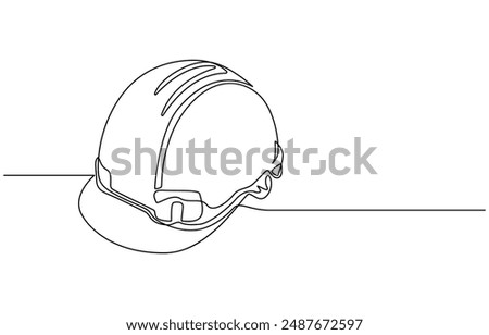 one line isolated vector object hard hat ,one line drawing of isolated hard hat, Continuous one line drawing safety helmet for safety work. Road and building construction concept.