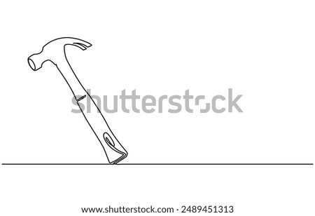 one line drawing of isolated vector object hammer Hammer construction Continuous single one line drawing illustration art vector design, Continuous one line drawing of hammer. One line of hammer.