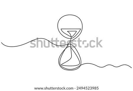 One line continuous hourglass. Line art hourglass outline. Hourglass one line continuous vector illustration. Hand drawn hourglass outline silhouette.