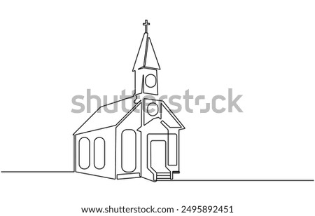 Continuous one simple single abstract line drawing of old church icon ,Church Single continuous line illustration ,continuous line of churches. one line drawing of church, Christian religious place 