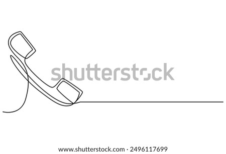 
Line drawing handset cell. Single draw phone icon, line art contact us concept, telephone continuous monoline drawing.one line drawing of retro telephone with copy space, Phone line continuous draw 