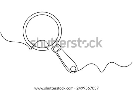 One continuous line illustration of magnifying glass. Continuous line drawing of magnifying glass lens. Vector illustration,
Magnifying glass search symbol isolated