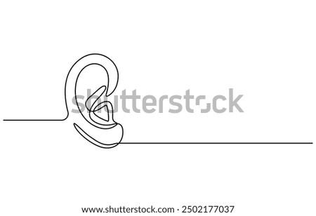 Continuous one line drawing of human ear. One line of human ear. Body parts concept, Human ear continuous one line drawing. World deaf day single line concept template